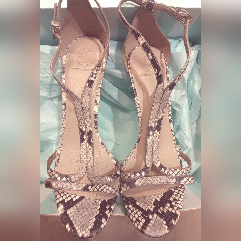 Tory Burch Snake Print Leather w/Stacked Stiletto Heel SZ 9